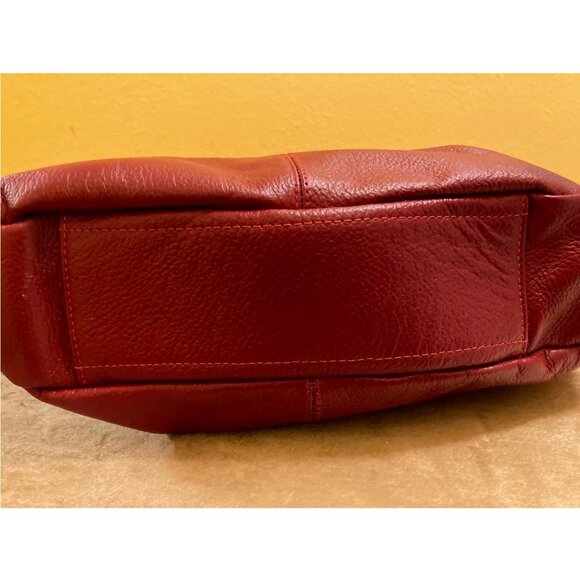 Macoly dark red leather pocketbook with wide zigzag woven strap - Picture 3 of 11